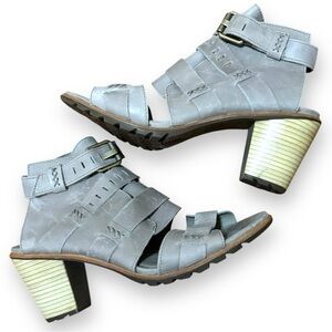 Sorel Gray/Taupe Buckle Nadia Leather Heeled Sandal - Size 10